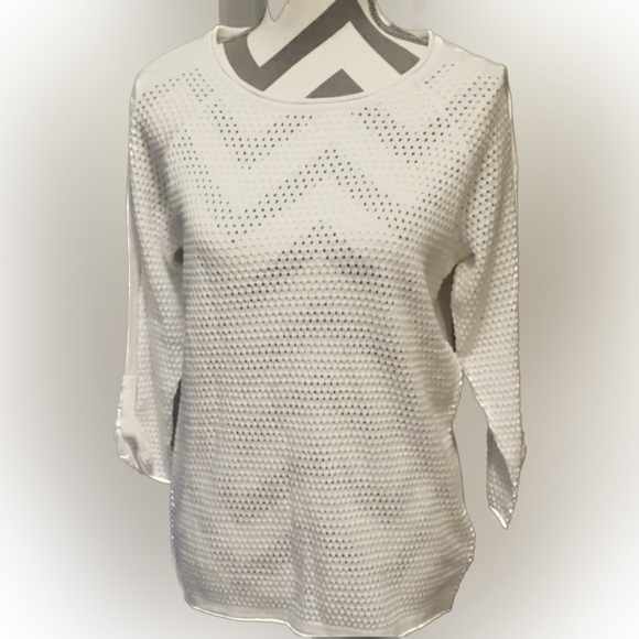 Tribal Sweaters - Tribal White Pointelle Sweater Size Medium